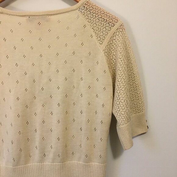 Soft Cream Pointelle Knit Half-Sleeve Wrap Top - Picture 5 of 13